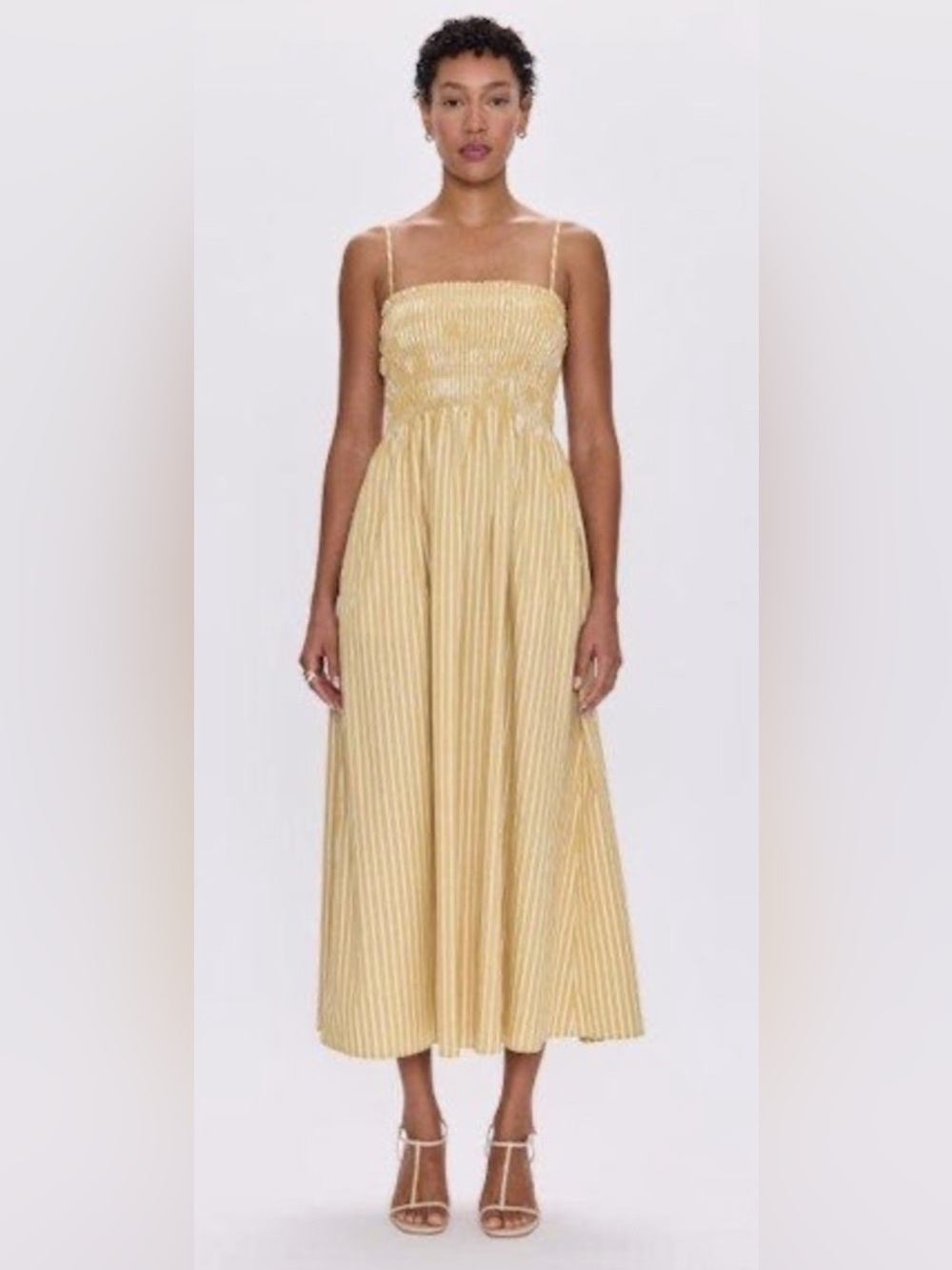 Pistola Bianca Striped Smocked Dress in Mustard and Cream - M